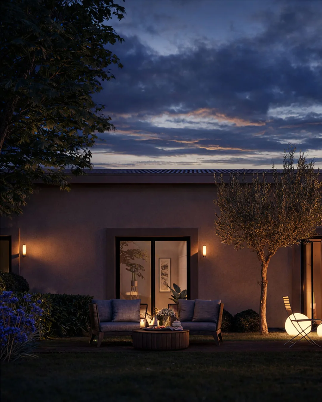 The garden at La Baronella as evening falls